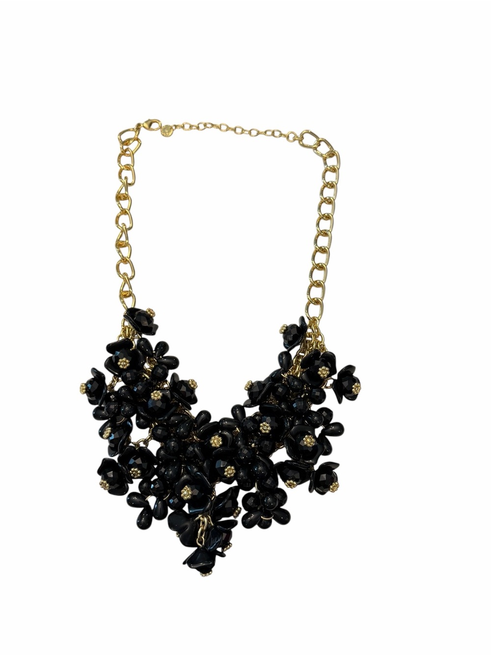 Talbots Floral Collar Bib Statement Necklace Chic Party Jewelry Black Gold 18”